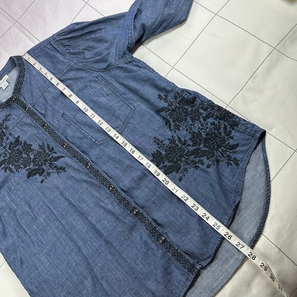 Sundance Blue Denim Blouse with Black Floral Embroidery - Picture 7 of 7